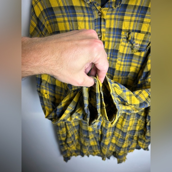 TALULAH Yellow Blue Plaid Shirt Button Down Granola girl Fall M Cotton Cowgirl - Picture 6 of 11